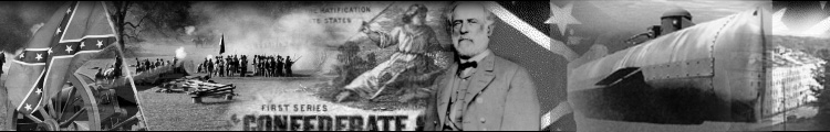 Collage of confederate images including re-enactment battlefield, condederate battle flag, General Robert E. Lee, CSS Hunley.